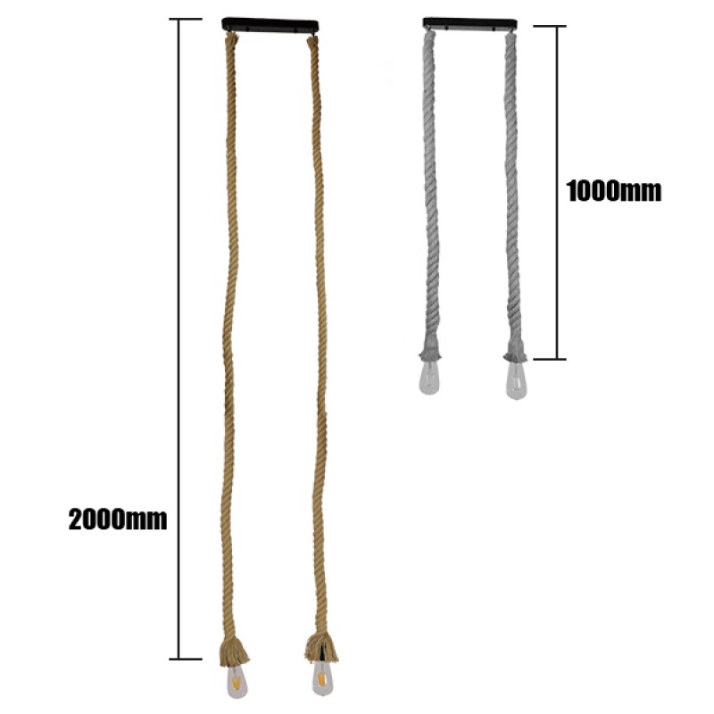 GLOBOSTAR® ROPE 01019 Boho Κρεμαστό Φωτιστικό Οροφής με Ντουί 2 x E27 AC 220-240V IP20 - Μπεζ - Μ38 x Π3.5 x Υ200cm