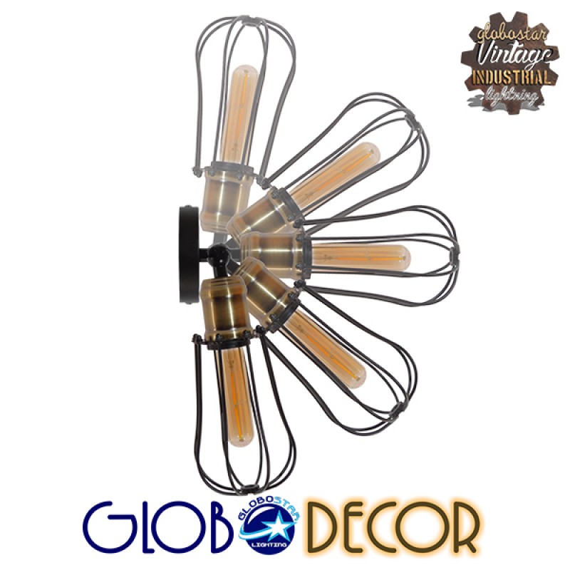 GLOBOSTAR® CATEL 01056 Vintage Φωτιστικό Τοίχου - Απλίκα με Ντουί 1 x E27 AC 220-240V IP20 - Μαύρο & Χρυσό - Μ12 x 15 x Υ32cm