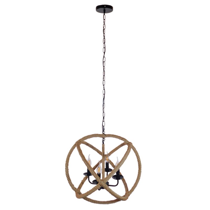 GLOBOSTAR® VITRUVIAN 01141 Boho Κρεμαστό Φωτιστικό Οροφής με Ντουί 4 x E14 AC 220-240V IP20 - Μαύρο & Μπεζ - Μ53 x Π53 x Υ53cm