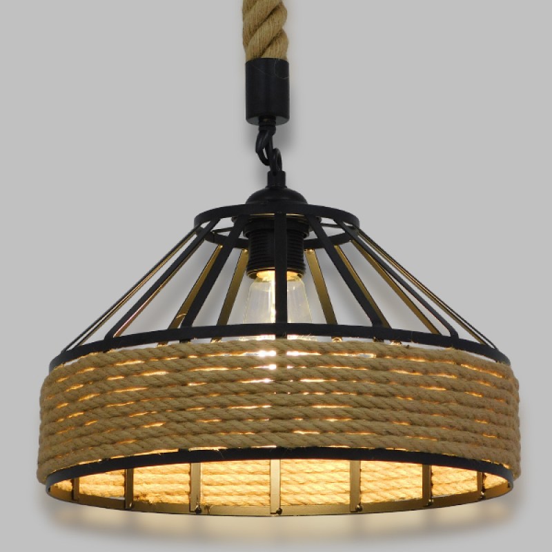 GLOBOSTAR® SAHARA 01146 Boho Κρεμαστό Φωτιστικό Οροφής με Ντουί 1 x E27 AC 220-240V IP20 - Μπεζ & Μαύρο - Μ31 x Π31 x Υ14cm