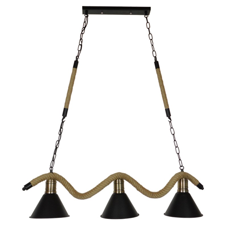 GLOBOSTAR® TYMEN 01189 Boho Κρεμαστό Φωτιστικό Οροφής με Ντουί 3 x E27 AC 220-240V IP20 - Μαύρο & Μπεζ - Μ85 x Π18.5 x Υ20cm