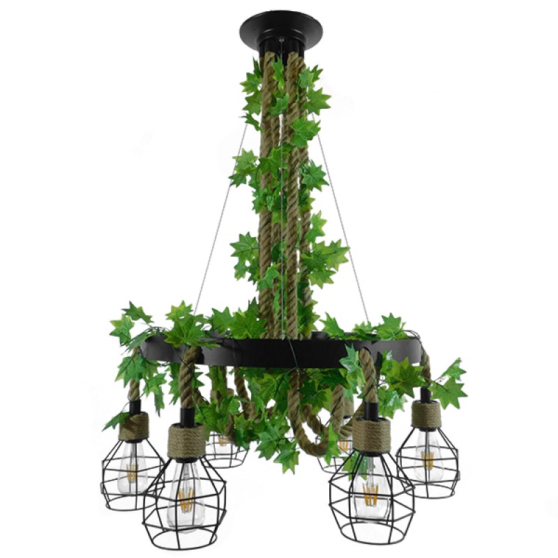 GLOBOSTAR® HELLET 01193 Vintage Κρεμαστό Φωτιστικό Οροφής με Ντουί 6 x E27 AC 220-240V IP20 - Μαύρο & Πράσινο - Μ72 x Π72 x Υ80cm