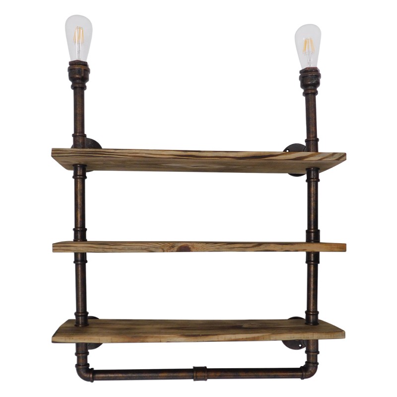 GLOBOSTAR® ENIMAS 01217 Vintage Φωτιστικό Τοίχου - Απλίκα με Ντουί 2 x E27 AC 220-240V IP20 - Χάλκινο & Καφέ - Μ65 x Π23 x Υ76cm