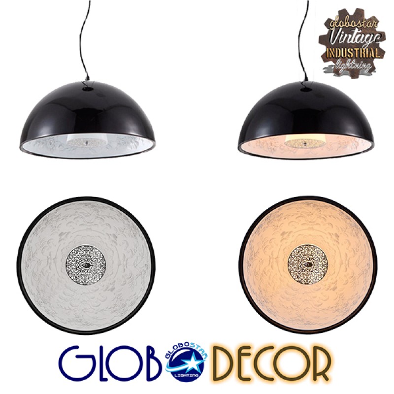 GLOBOSTAR® SERENIA 01270 Μοντέρνο Κρεμαστό Φωτιστικό Οροφής με Ντουί 1 x E27 AC 220-240V IP20 - Μαύρο & Λευκό - Μ60 x Π60 x Υ30cm