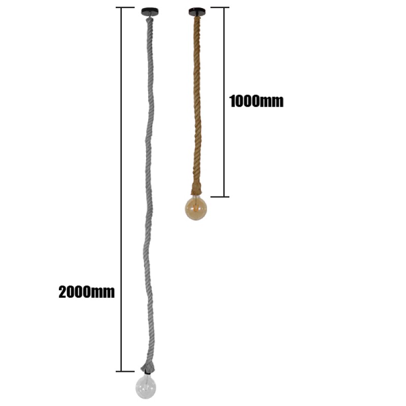 GLOBOSTAR® ROPE 01278 Boho Κρεμαστό Φωτιστικό Οροφής με Ντουί 1 x E27 AC 220-240V IP20 - Μπεζ - Μ3.5 x Π3.5 x Y100cm