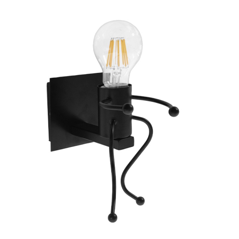 GLOBOSTAR® LITTLEMAN 01388 Vintage Φωτιστικό Τοίχου - Απλίκα με Ντουί 1 x E27 AC 220-240V IP20 - Μαύρο - Μ12 x Π19 x Υ17cm