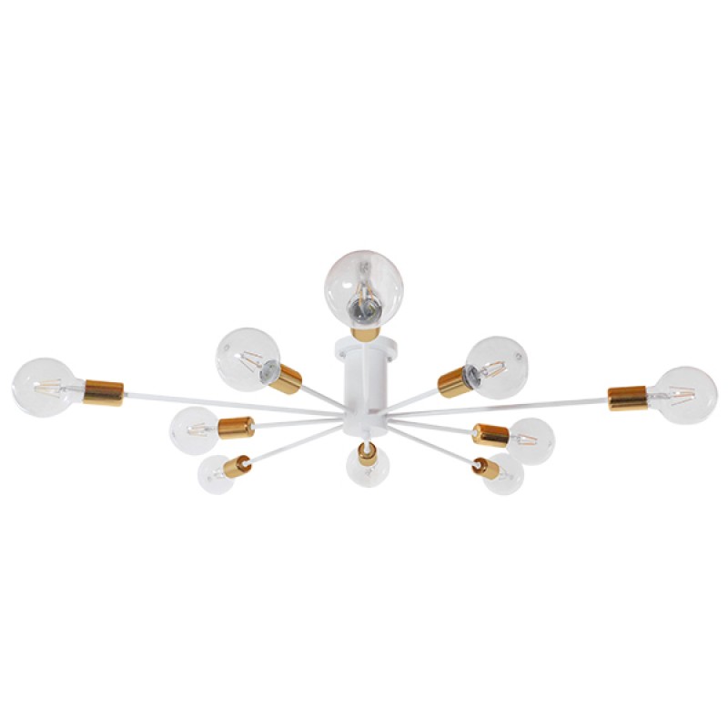 GLOBOSTAR® OLINDA 01383 Μοντέρνο Φωτιστικό Οροφής με Ντουί 10 x E27 AC 220-240V IP20 - Λευκό & Χρυσό - Μ95 x Π95 x Υ17cm