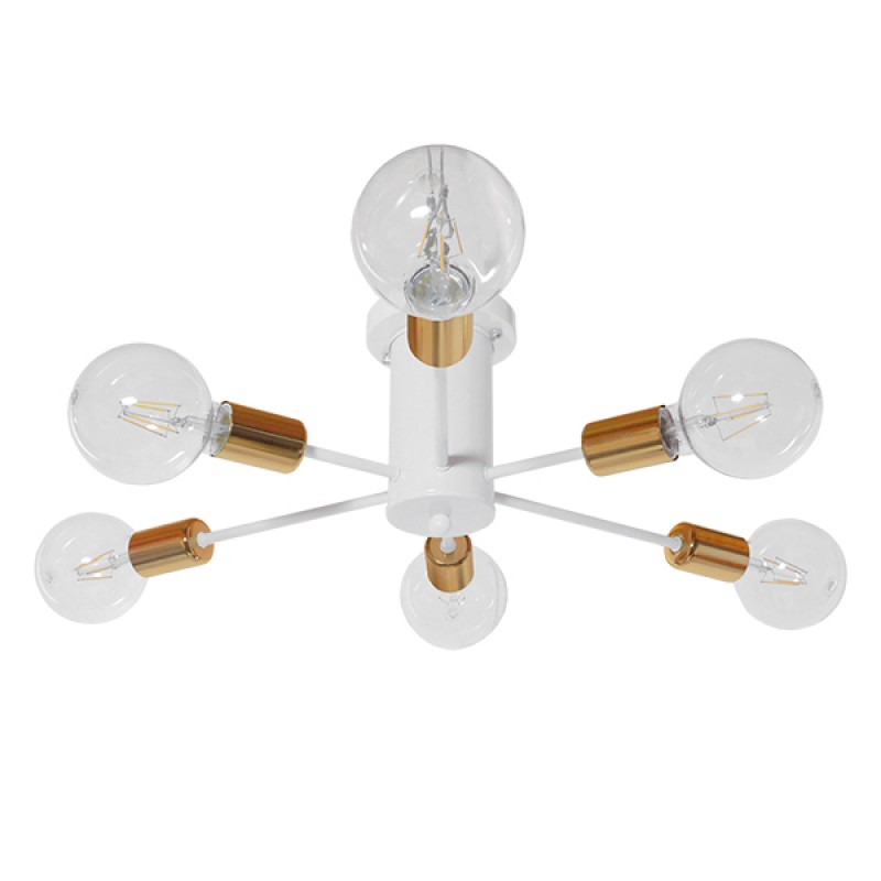 GLOBOSTAR® OLINDA 01385 Μοντέρνο Φωτιστικό Οροφής με Ντουί 6 x E27 AC 220-240V IP20 - Λευκό & Χάλκινο - Μ60 x Π60 x Υ20cm