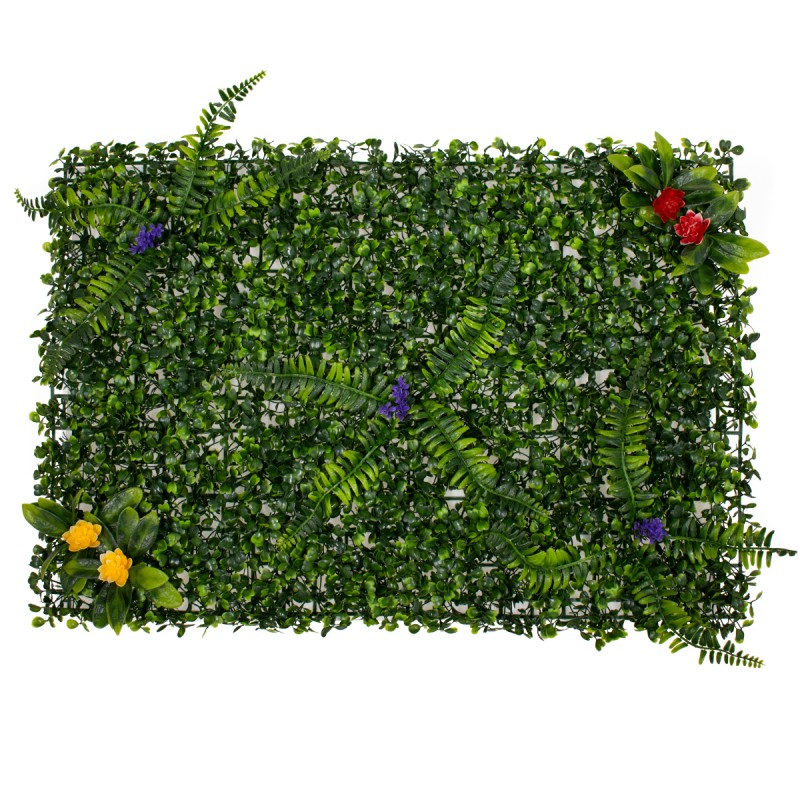 GLOBOSTAR® BOXWOOD 78409 Τεχνητό Πάνελ Φυλλωσιάς Κάθετος Κήπος Πυξάρι/Φτέρη/Περεσκία - Πράσινο - Μ60 x Π7 x Υ40cm