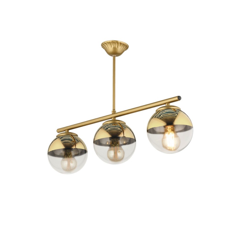 GLOBOSTAR® CITY 202-0045 Μοντέρνο Φωτιστικό Οροφής με Ντουί 3 x E27 AC 220-240V IP20 - Διάφανο & Χρυσό - Μ55 x Π15 x Υ43cm