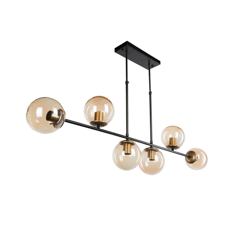 GLOBOSTAR® LATTICE 203-0016 Μοντέρνο Φωτιστικό Οροφής με Ντουί 6 x E27 AC 220-240V IP20 - Μαύρο & Μπρούτζινο - Μ120 x Π15 x Υ32cm