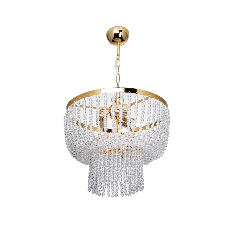 GLOBOSTAR® CRYSTAL 203-0028 Κλασικό Κρεμαστό Φωτιστικό Οροφής με Ντουί 3 x E27 AC 220-240V IP20 - Χρυσό & Διάφανο - Μ41 x Π41 x Υ40cm