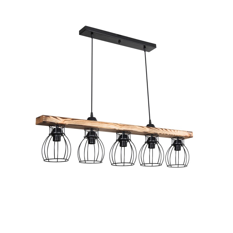 GLOBOSTAR® BARISTA 203-0095 Vintage Κρεμαστό Φωτιστικό Οροφής με Ντουί 5 x E27 AC 220-240V IP20 - Μπεζ & Μαύρο - Μ100 x Π14.5 x Υ26cm