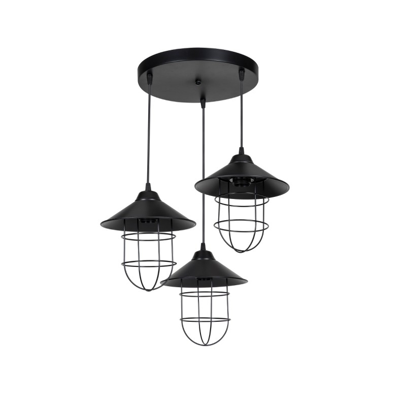 GLOBOSTAR® CAGE 203-0097 Vintage Κρεμαστό Φωτιστικό Οροφής με Ντουί 3 x E27 AC 220-240V IP20 - Μαύρο - Μ45 x Π45 x Υ45cm