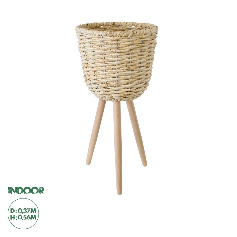 GloboStar® Artificial Garden LIMNOS 20300 Διακοσμητικό Πλεκτό Καλάθι - Κασπώ Γλάστρα - Flower Pot Μπεζ Φ26cm x Υ56cm