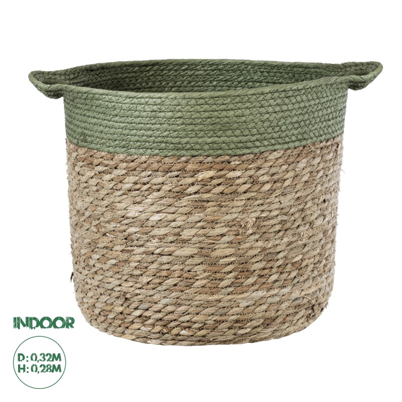 GloboStar® Artificial Garden SERIFOS 20328 Διακοσμητικό Πλεκτό Καλάθι - Κασπώ Γλάστρα - Flower Pot Μπεζ με Κυπαρισσί Φ32cm x Υ28cm