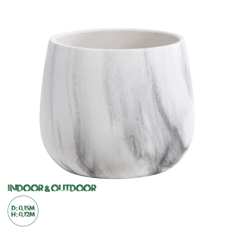 GloboStar® Artificial Garden CASTELLO 20549 Διακοσμητικό Κεραμικό Κασπώ Γλάστρα - Flower Pot Λευκό με Μαύρες Λεπτομέρειες Φ15 x Υ12cm