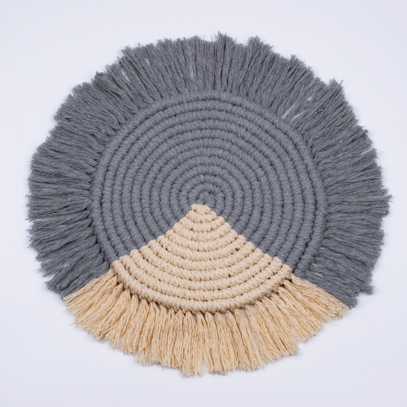 GLOBOSTAR® PLACEMATS 35304 Διακοσμητικό Μακραμέ Σουπλά - Γκρι & Μπεζ - Μ34 x Π34 x Υ1cm