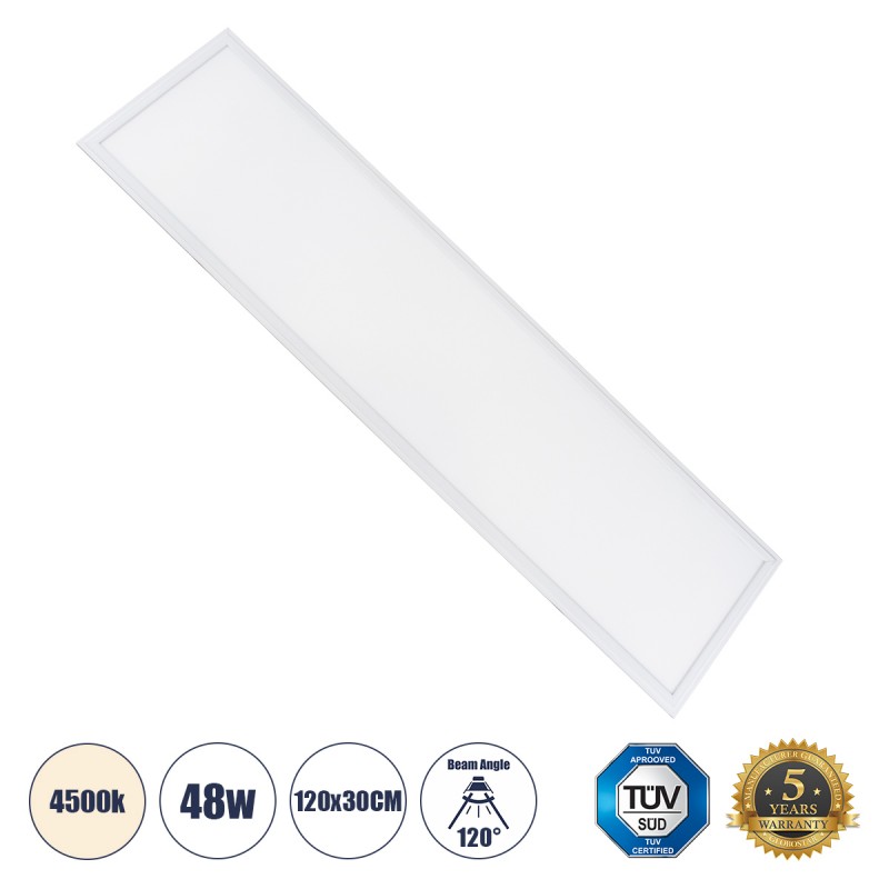 GLOBOSTAR® PANELETI 60213 Χωνευτό Panel Οροφής 120x30 LED 48W 4560lm 120° UGR<19 AC 220-240V IP20 Φυσικό Λευκό 4500K - Lumileds SMD Chip & TÜV SÜD Driver - Λευκό Γαλακτερό - Μ120 x Π30 x Υ1.5cm / Q116 x 26cm - 5 Χρόνια Εγγύηση