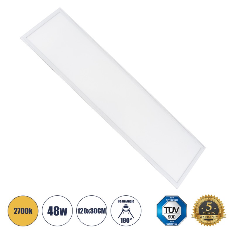 GLOBOSTAR® PANELETI 60214 Χωνευτό Panel Οροφής 120x30 LED 48W 4320lm 120° UGR<19 AC 220-240V IP20 Θερμό Λευκό 2700K - Lumileds SMD Chip & TÜV SÜD Driver - Λευκό Γαλακτερό - Μ120 x Π30 x Υ1.5cm / Q116 x 26cm - 5 Χρόνια Εγγύηση