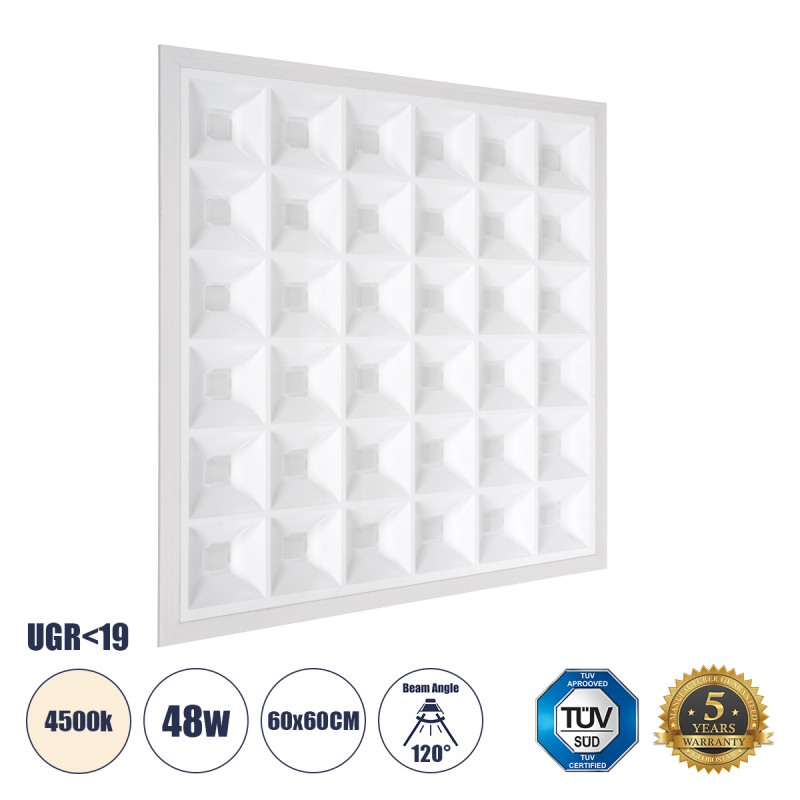 GLOBOSTAR® ZEUS 60969 Χωνευτό Panel Οροφής 60x60 με Anti Glare Reflector LED 48W 7200lm 120° CRI≥85Ra UGR<19 AC 220-240V IP20 Φυσικό Λευκό 4500K - Lumileds SMD Chip & TÜV SÜD Driver - Λευκό Γαλακτερό - Μ60 x Π60 x Υ3.3cm / Q56 x 56cm - 5 Χρόνια Εγγύηση