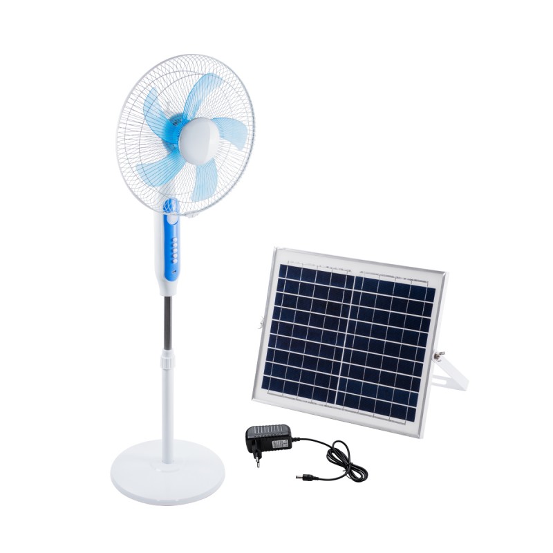 GloboStar® SOLARA-FAN 85355 Solar Fan Αυτόνομος Ηλιακός Επιδαπέδιος Ανεμιστήρας 25W 2 Λειτουργιών Ρεύματος με AC 220-240V ή με Φωτοβολταϊκό Panel 9V 12W & Επαναφορτιζόμενη Μπαταρία Li-ion 7.4V 4400mAh - 3 Ταχύτητες - Ενσωματωμένο USB 2.0 Charger Συσκευών