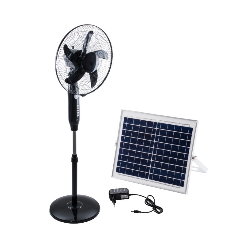 GloboStar® SOLARA-FAN 85356 Solar Fan Αυτόνομος Ηλιακός Επιδαπέδιος Ανεμιστήρας 25W 2 Λειτουργιών Ρεύματος με AC 220-240V ή με Φωτοβολταϊκό Panel 9V 12W & Επαναφορτιζόμενη Μπαταρία Li-ion 7.4V 4400mAh - 3 Ταχύτητες - Ενσωματωμένο USB 2.0 Charger Συσκευών