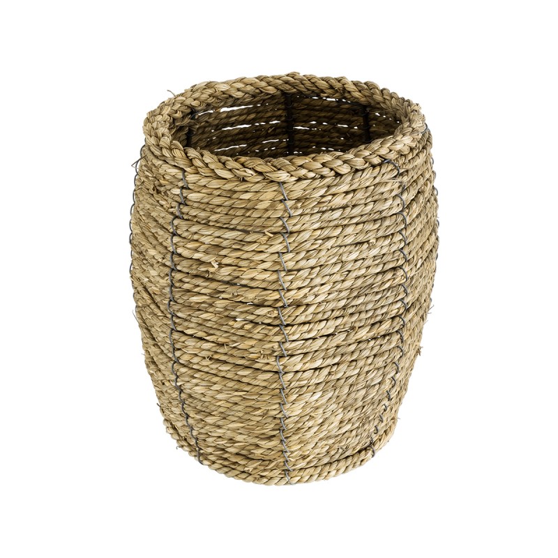 GloboStar® Artificial Garden THASSOS 20295 Διακοσμητικό Πλεκτό Καλάθι - Κασπώ Γλάστρα - Flower Pot Μπεζ Φ18 x Υ24cm