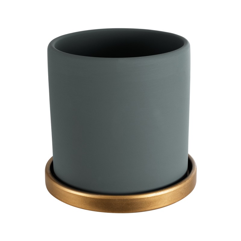 GloboStar® Artificial Garden NAPOLI 20494 Διακοσμητικό Κεραμικό Κασπώ Γλάστρα - Flower Pot Γκρι Πράσινο με Χρυσό Φ15 x Υ15cm