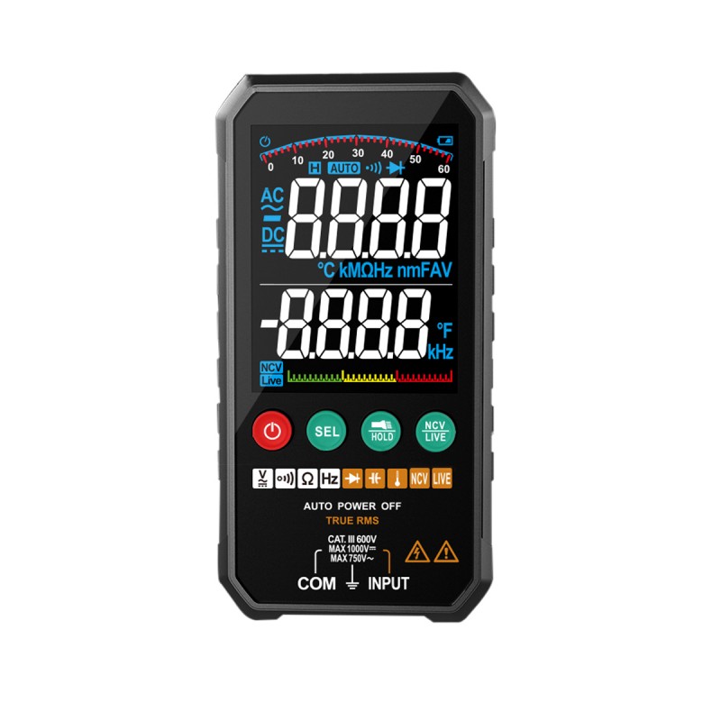 GLOBOSTAR® DIGIMETRIC 79976 Ψηφιακό ΠολύμετροTrue RMS AI με Μετρητή Τάσης Volt AC & DC, Θερμοκρασίας, Ampere, Καπασιτόμετρο, Ohm & Οπίσθιος Φακός - CATIII 600V Max 1000VDC/750VAC - Μ14.2 x Π7 x Υ2cm - 2 Χρόνια Εγγύηση