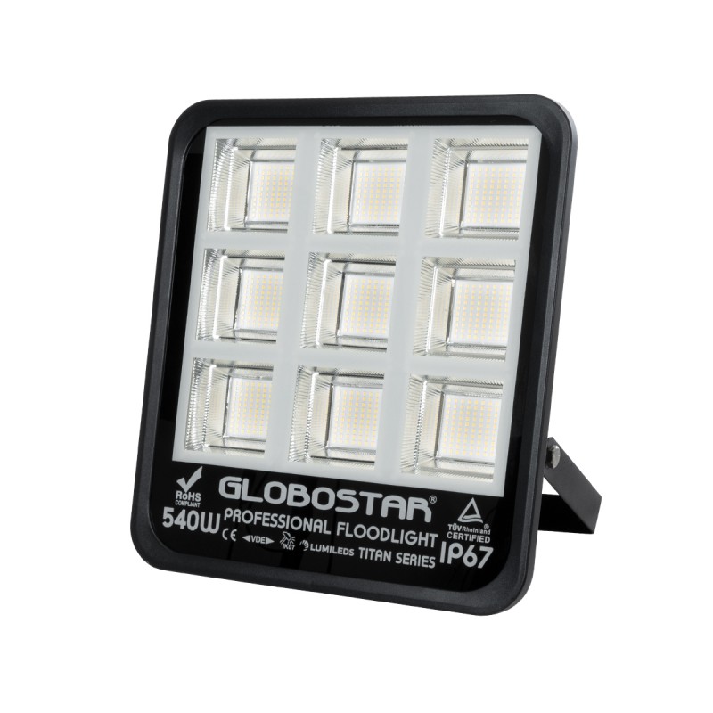 GLOBOSTAR® TITAN 61436 Προβολέας για Γήπεδα Tennis & Ποδοσφαίρου 5x5 LED 540W 67500lm 60°x90° AC 220-240V Αδιάβροχο IP67 Φυσικό Λευκό 5000K - Lumileds SMD Chip - TÜV Rheinland Certified - Μαύρο Ματ - Μ38 x Π8 x Υ42cm - 5 Χρόνια Εγγύηση