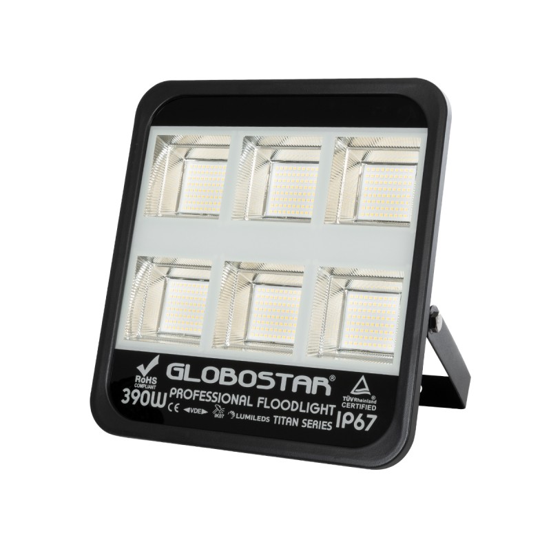 GLOBOSTAR® TITAN 61435 Προβολέας για Γήπεδα Tennis & Ποδοσφαίρου 5x5 LED 390W 48750lm 60°x90° AC 220-240V Αδιάβροχο IP67 Φυσικό Λευκό 5000K - Lumileds SMD Chip - TÜV Rheinland Certified - Μαύρο Ματ - Μ32 x Π8 x Υ35cm - 5 Χρόνια Εγγύηση