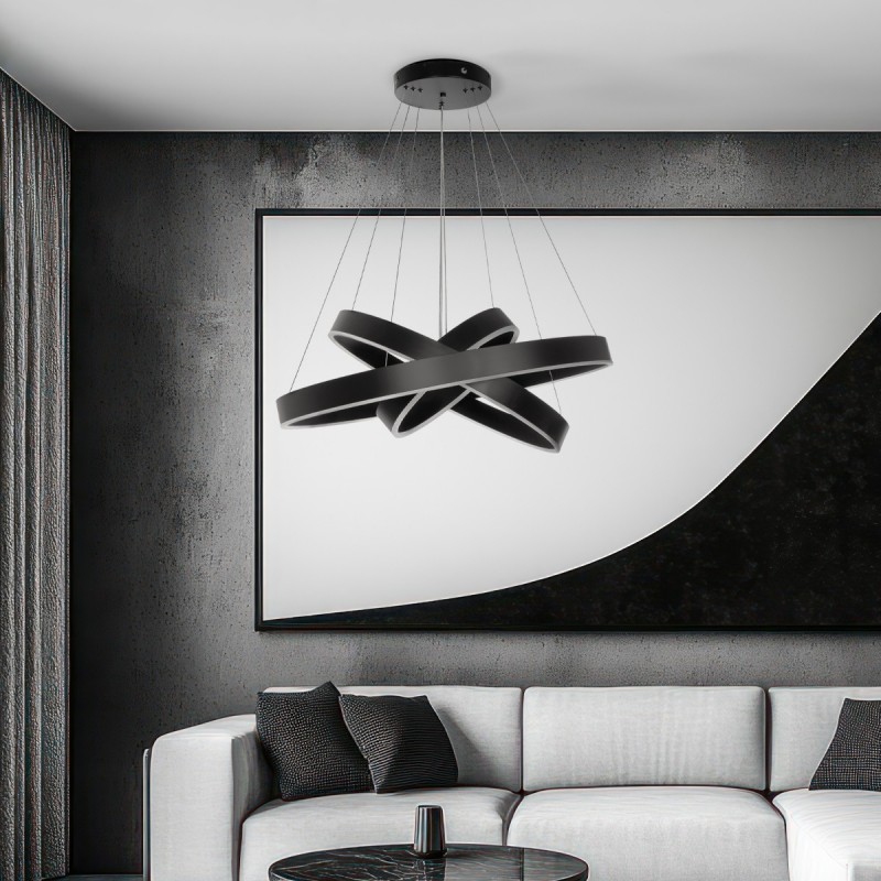 kelvo® VENOM KLV-101-0199-V2 Κρεμαστό Φωτιστικό Οροφής LED 120W 12000lm 120° AC 220-240V IP20 Ρυθμιζόμενο Λευκό CCT με Χειριστήριο από 2700K έως 6000K Dimmable - Lumileds SMD Chip - Μαύρο Ματ - Μ80 x Π80 x Υ80cm - 3 Χρόνια Εγγύηση