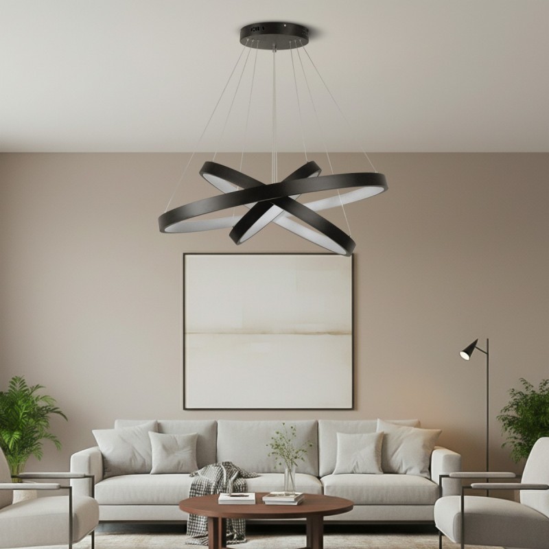 kelvo® NEMESIS KLV-101-0220-V2 Κρεμαστό Φωτιστικό Οροφής LED 120W 12000lm 180° AC 220-240V IP20 Ρυθμιζόμενο Λευκό CCT με Χειριστήριο από 2700K έως 6000K Dimmable - Lumileds SMD Chip - Μαύρο Ματ - Μ80 x Π80 x Υ80cm - 3 Χρόνια Εγγύηση