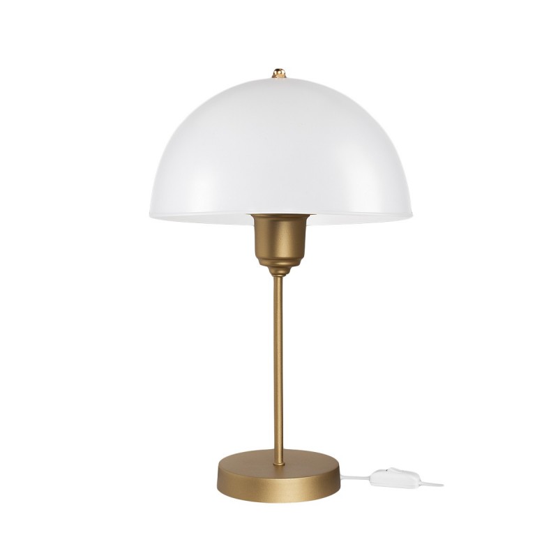 GLOBOSTAR® GAZETA 203-0304 Μοντέρνο Επιτραπέζιο Φωτιστικό Πορτατίφ με Ντουί 1 x E27 AC 220-240V IP20 - Λευκό Δίαφανο & Μπρονζέ  - Μ25 x Π25 x Υ39cm