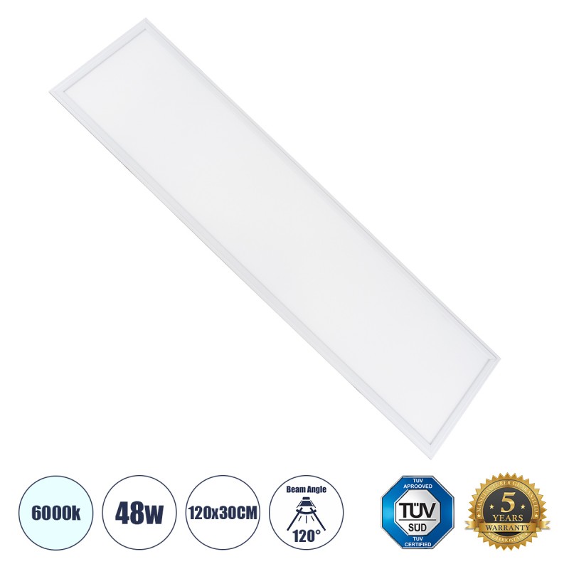 GLOBOSTAR® PANELETI 60212 Χωνευτό Panel Οροφής 120x30 LED 48W 4800lm 120° UGR<19 AC 220-240V IP20 Ψυχρό Λευκό 6000K - Lumileds SMD Chip & TÜV SÜD Driver - Λευκό Γαλακτερό - Μ120 x Π30 x Υ1.5cm / Q116 x 26cm - 5 Χρόνια Εγγύηση
