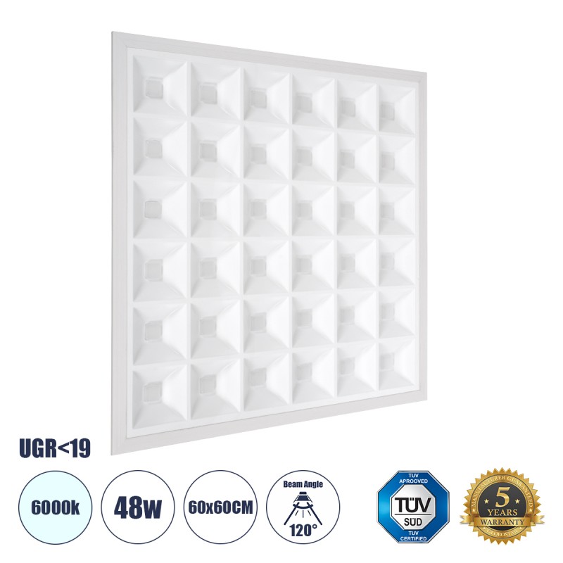 GLOBOSTAR® ZEUS 60968 Χωνευτό Panel Οροφής 60x60 με Anti Glare Reflector LED 48W 7440lm 120° CRI≥85Ra UGR<19 AC 220-240V IP20 Ψυχρό Λευκό 6000K - Lumileds SMD Chip & TÜV SÜD Driver - Λευκό Γαλακτερό - Μ60 x Π60 x Υ3.3cm / Q56 x 56cm - 5 Χρόνια Εγγύηση