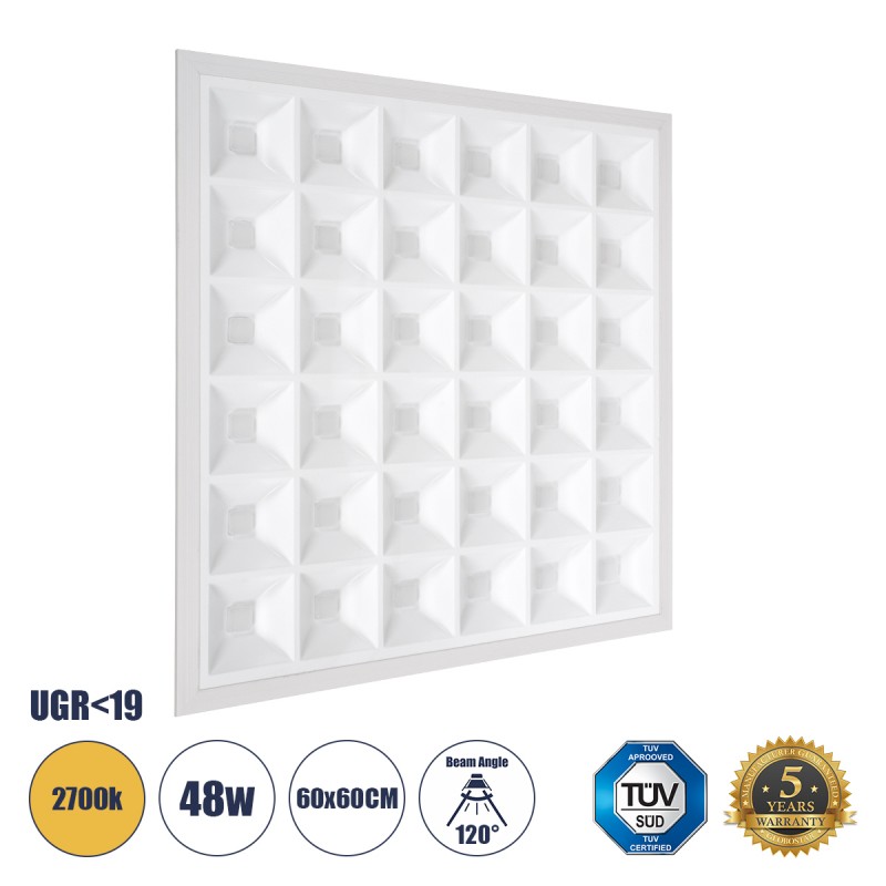 GLOBOSTAR® ZEUS 60970 Χωνευτό Panel Οροφής 60x60 με Anti Glare Reflector LED 48W 6960lm 120° CRI≥85Ra UGR<19 AC 220-240V IP20 Θερμό Λευκό 2700K - Lumileds SMD Chip & TÜV SÜD Driver - Λευκό Γαλακτερό - Μ60 x Π60 x Υ3.3cm / Q56 x 56cm - 5 Χρόνια Εγγύηση