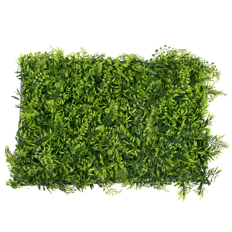 GLOBOSTAR® FERN 78405 Τεχνητό Πάνελ Φυλλωσιάς / Κάθετος Κήπος Νάνος Φτέρη, Νάνος Κισσός & Δανάη - Πράσινο - Μ60 x Π40 x Υ8cm