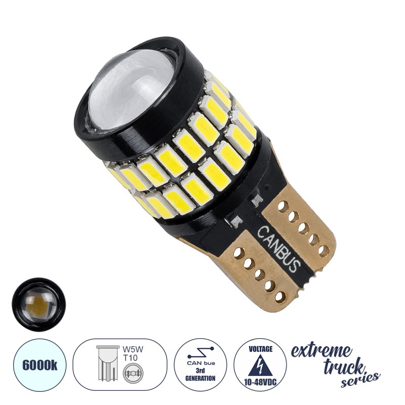 GloboStar® T10 W5W 81510 Λάμπα Αυτοκίνητου & Φορτηγού 4014 36SMD WITH 3030 1SMD NON POLAR CANBUS 1.8W 359LM DC10V-48V IP20 Ψυχρό Λευκό 6000K