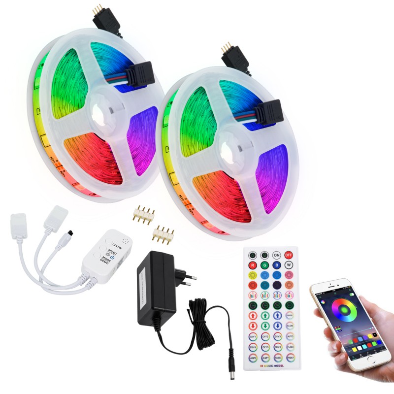 GLOBOSTAR® CHROMAWAVE 85813 Σετ Ταινίας με Τροφοδοτικό με IR Ασύρματο Χειριστήριο & Λειτουργία μέσω WiFi APP LED 72W 4320lm 120° AC 220-240V IP20 600 x SMD5050 Chip Πολύχρωμο RGB Dimmable - Sanan SMD Chip - Μ1000 x Π1 x Υ0.3cm - Δύο Ρολά 5 Μέτρων - 2 Χρόν
