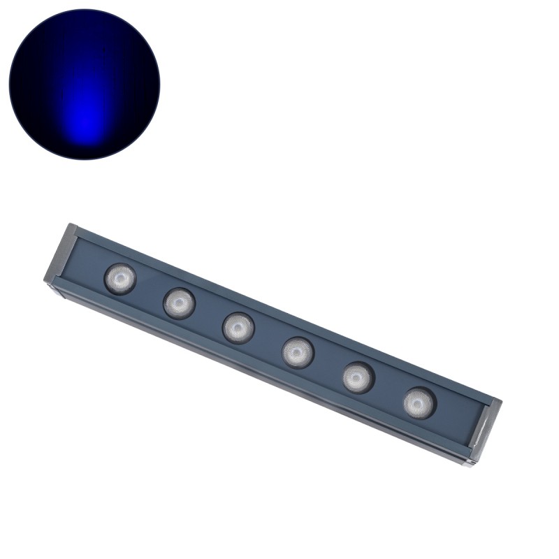 GLOBOSTAR® WASHERMARGO 90182 Μπάρα Φωτισμού Wall Washer LED 6W 510lm 30° DC 24V Αδιάβροχο IP65 Μπλε Dimmable - Bridgelux SMD Chip - Γκρι Ανθρακί - Μ30 x Π4 x Υ5cm - 3 Χρόνια Εγγύηση