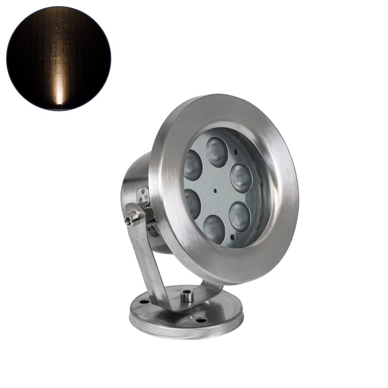 GLOBOSTAR® UNDERWATER-DEDY 90426 Υποβρύχιο Επιφανειακό Σποτ για Σιντριβάνια/Πισίνες LED 6W 540lm 30° DC 24V Αδιάβροχο IP68 Θερμό Λευκό 2700K Dimmable - Ανοξείδωτο Ατσάλι 304 - Μ12 x Π7.5 x Υ14.5cm - 3 Χρόνια Εγγύηση