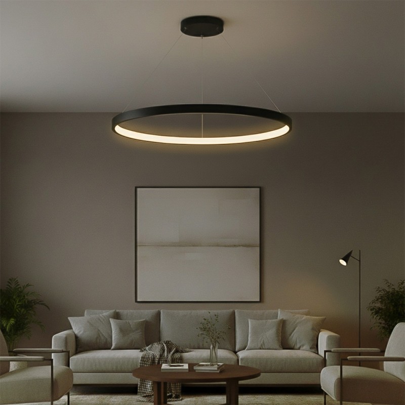 kelvo® NEMESIS KLV-101-0214 Κρεμαστό Φωτιστικό Οροφής LED 75W 7500lm 180° AC 220-240V IP20 Ρυθμιζόμενο Λευκό CCT με Χειριστήριο από 2700K έως 6000K Dimmable - Lumileds SMD Chip - Μαύρο Ματ - Μ100 x Π100 x Υ4cm - 3 Χρόνια Εγγύηση