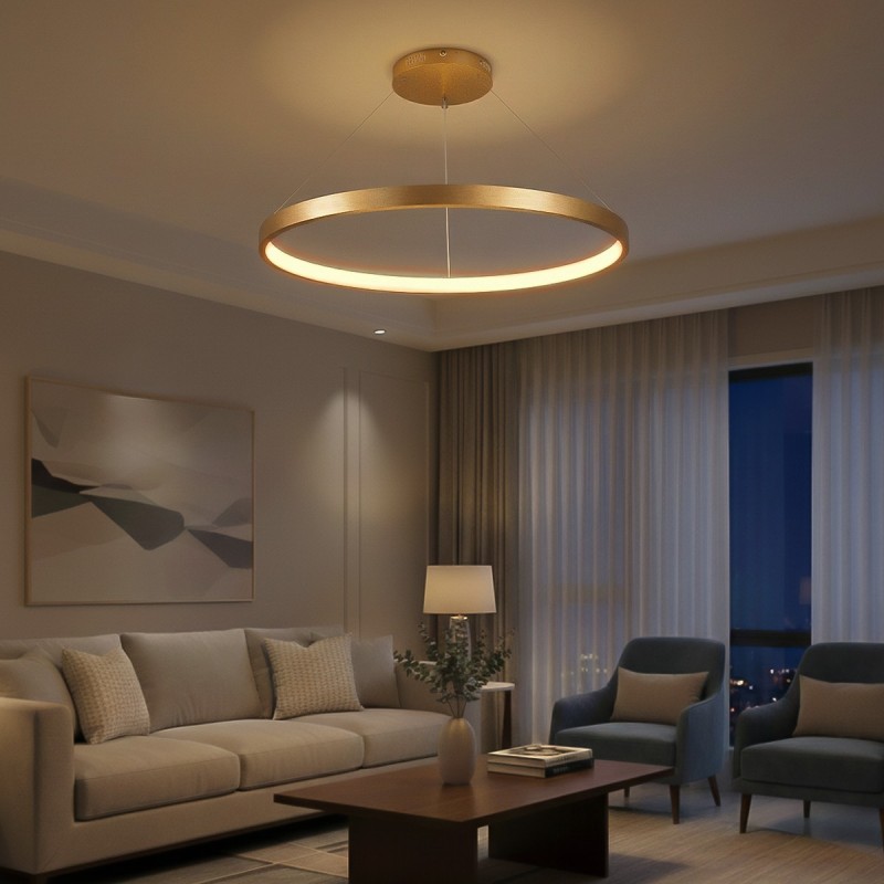 kelvo® NEMESIS KLV-101-0216 Κρεμαστό Φωτιστικό Οροφής LED 75W 7500lm 180° AC 220-240V IP20 Ρυθμιζόμενο Λευκό CCT με Χειριστήριο από 2700K έως 6000K Dimmable - Lumileds SMD Chip - Χρυσό Πλατίνα - Μ100 x Π100 x Υ4cm - 3 Χρόνια Εγγύηση