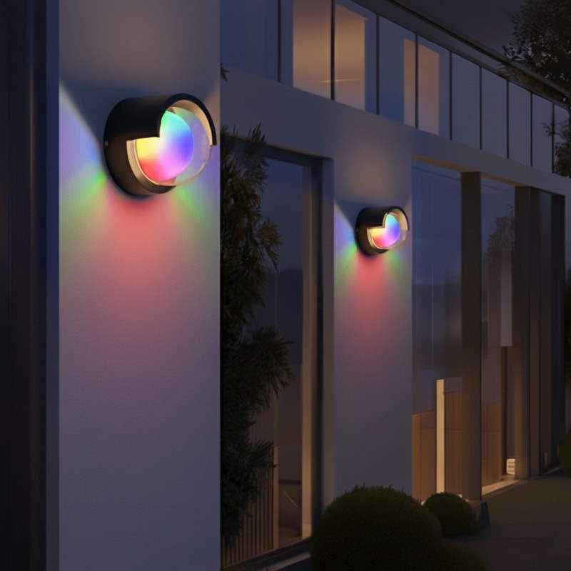 kelvo® NEXA KLV-101-0254 Φωτιστικό Τοίχου / Απλίκα LED 6W 360lm 180° AC 220-240V Αδιάβροχο IP65 Πολύχρωμο RGB+WW Dimmable SPI/TTL Protocol IC UCS512 - Sanan SMD Chip & TÜV SÜD Driver - Μαύρο Ματ - Μ11 x Π9 x Υ11cm - 5 Χρόνια Εγγύηση