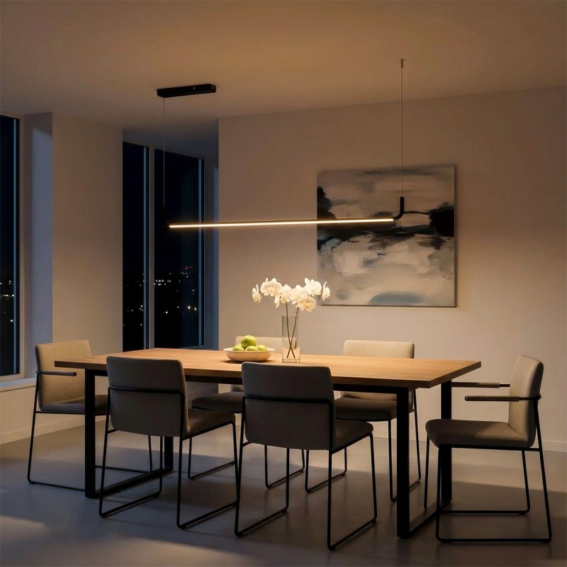 kelvo® LINARIA KLV-101-0255 Κρεμαστό Φωτιστικό Οροφής LED 36W 3600lm 180° AC 220-240V IP20 Ρυθμιζόμενο Λευκό CCT με Χειριστήριο από 2700K έως 6000K Dimmable - Lumileds SMD Chip - Μαύρο Ματ - Μ120 x Π2 x Υ10cm - 3 Χρόνια Εγγύηση