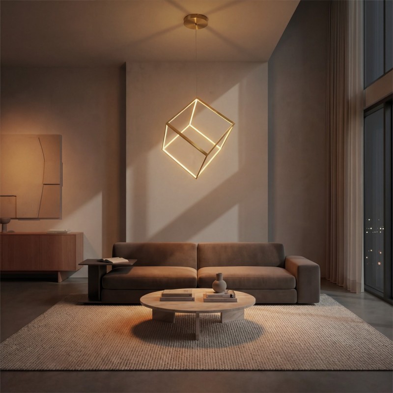 kelvo® KIBOO KLV-101-0262 Κρεμαστό Φωτιστικό Οροφής LED 36W 3600lm 360° AC 220-240V IP20 Ρυθμιζόμενο Λευκό CCT με Χειριστήριο από 2700K έως 6000K Dimmable - Lumileds SMD Chip - Χρυσό Πλατίνα - Μ40 x Π40 x Υ40cm - 3 Χρόνια Εγγύηση