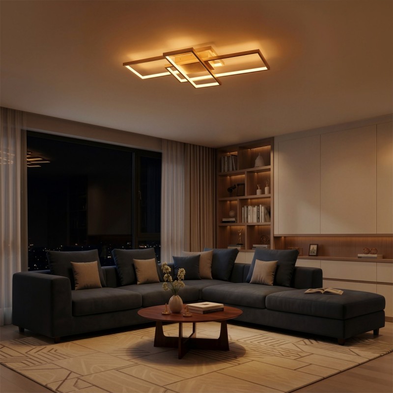 kelvo® QUADRA KLV-101-0295 Φωτιστικό Οροφής LED 100W 10000lm 120° AC 220-240V IP20 Ρυθμιζόμενο Λευκό CCT με Χειριστήριο από 2700K έως 6000K Dimmable - Lumileds SMD Chip - Σαμπανιζέ Χρυσό Ματ - Μ85 x Π45 x Υ9cm - 3 Χρόνια Εγγύηση