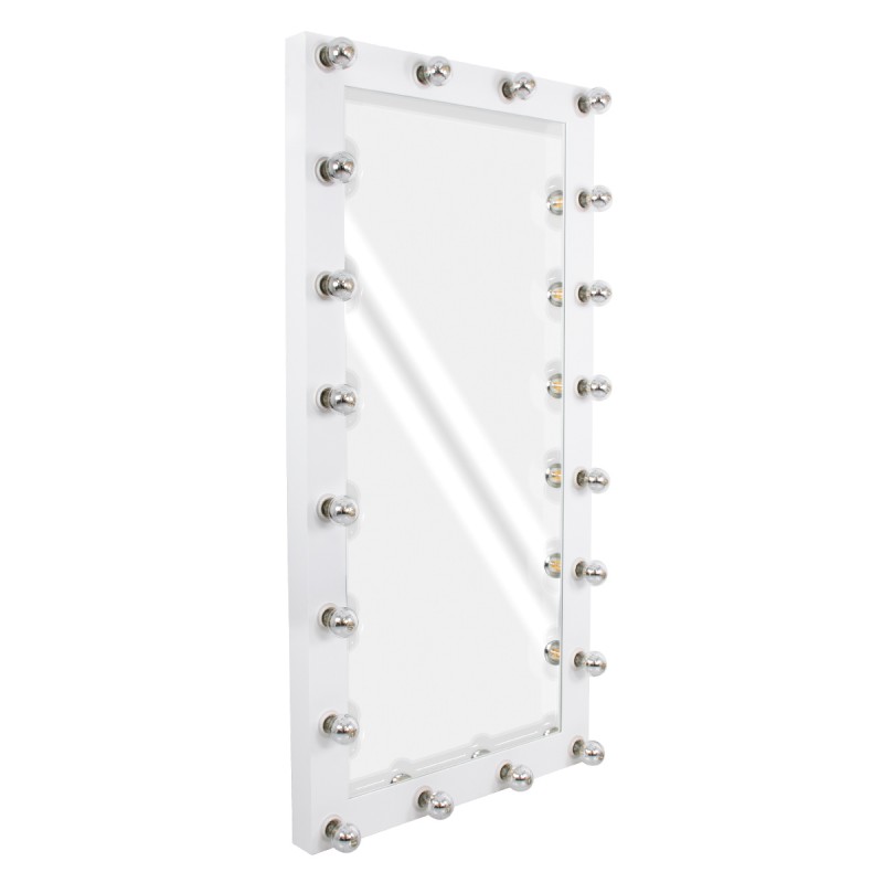 GloboStar® MAKEUP MIRROR-160x80-4 Μοντέρνος Καθρέπτης Μακιγιάζ με Πλαίσιο Φυσικού Ξύλου με Διακόπτη On/Off 20 x E27 AC220-240V - Μ80 x Π7 x Υ160cm - Λευκή Λάκα